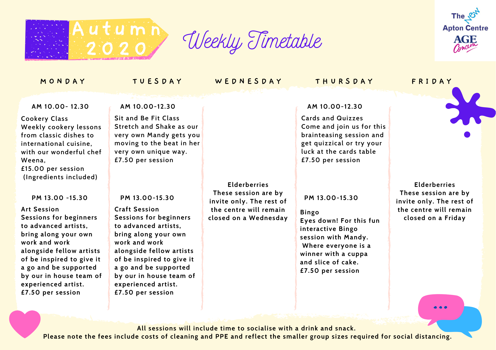 Autumn 2020 timetable Age Conc